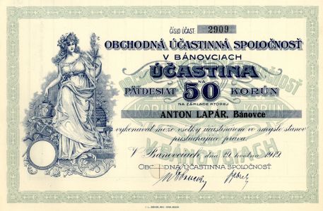 Obchodná účastinná spoločnosť, Bánovce nad Bebravou - účastina, 1919